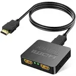 HDMI Splitter 1 in 2 Out, 4K HD Hdmi Screen Splitter Switcher 1 Female to 2 Female 1080P Audio Video Output, for TV, Monitors, Projector, Laptop, Computer, with HDMI/USB Cable [ Not Extend]