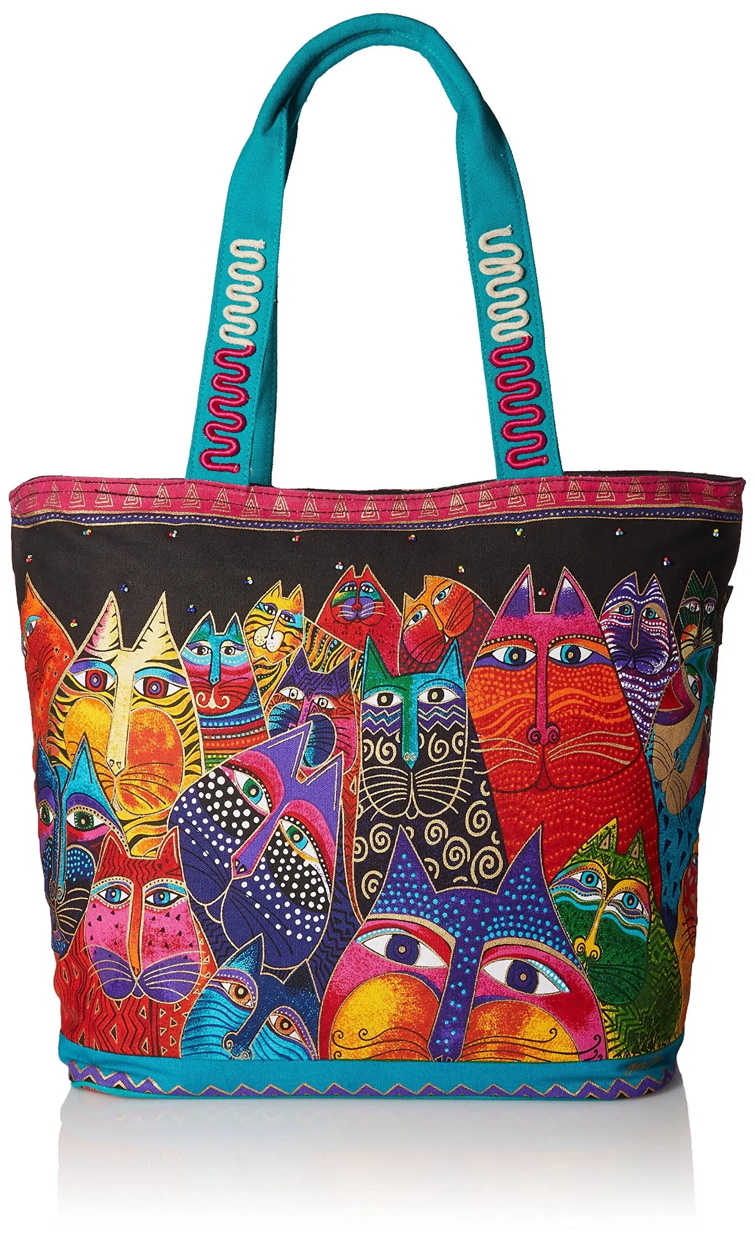 Laurel Burch Shoulder Tote Zipper Top 19.5 inch x6.75 inch X15 inch Fantasticats