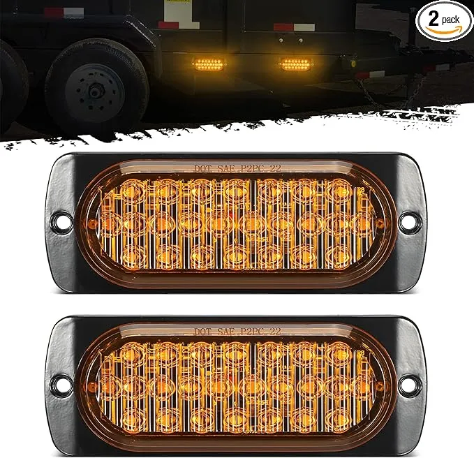 Partsam 2Pcs 4.4" Amber 24 LED Turn Signal Side Marker Lights, IP67 Waterproof Amber Lens Aluminum Housing Surface Mount Marker Lights for Trailer Truck Tractor RV