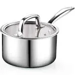 Cook N Home 02679 Tri-Ply Clad Stainless Steel Sauce Pan with Lid, 2 Quart, Silver