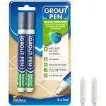 Grout Pen Grey Tile Paint Marker: Waterproof Grout Paint, Tile Grout Colorant and Sealer Pen - Narrow 5mm, 2 Pack with Extra Tips (7mL) - Grey