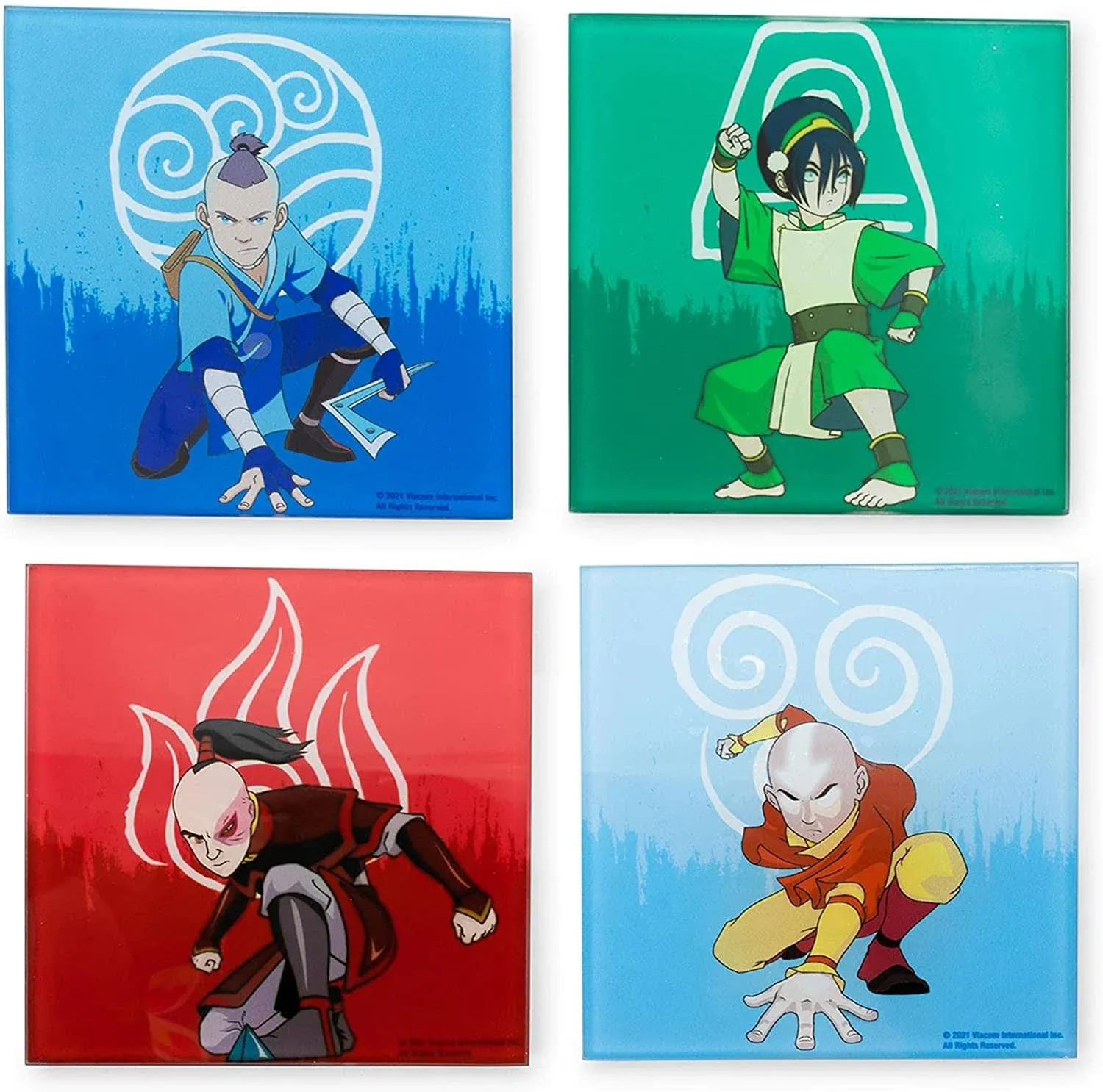 Avatar: The Last Airbender Characters Glass Coasters for Drinks, Set of 4 | Tabletop Protection for Home Kitchen, Dining Room Table | Coffee Table Decor, Barware Accessories | Anime Manga Gifts