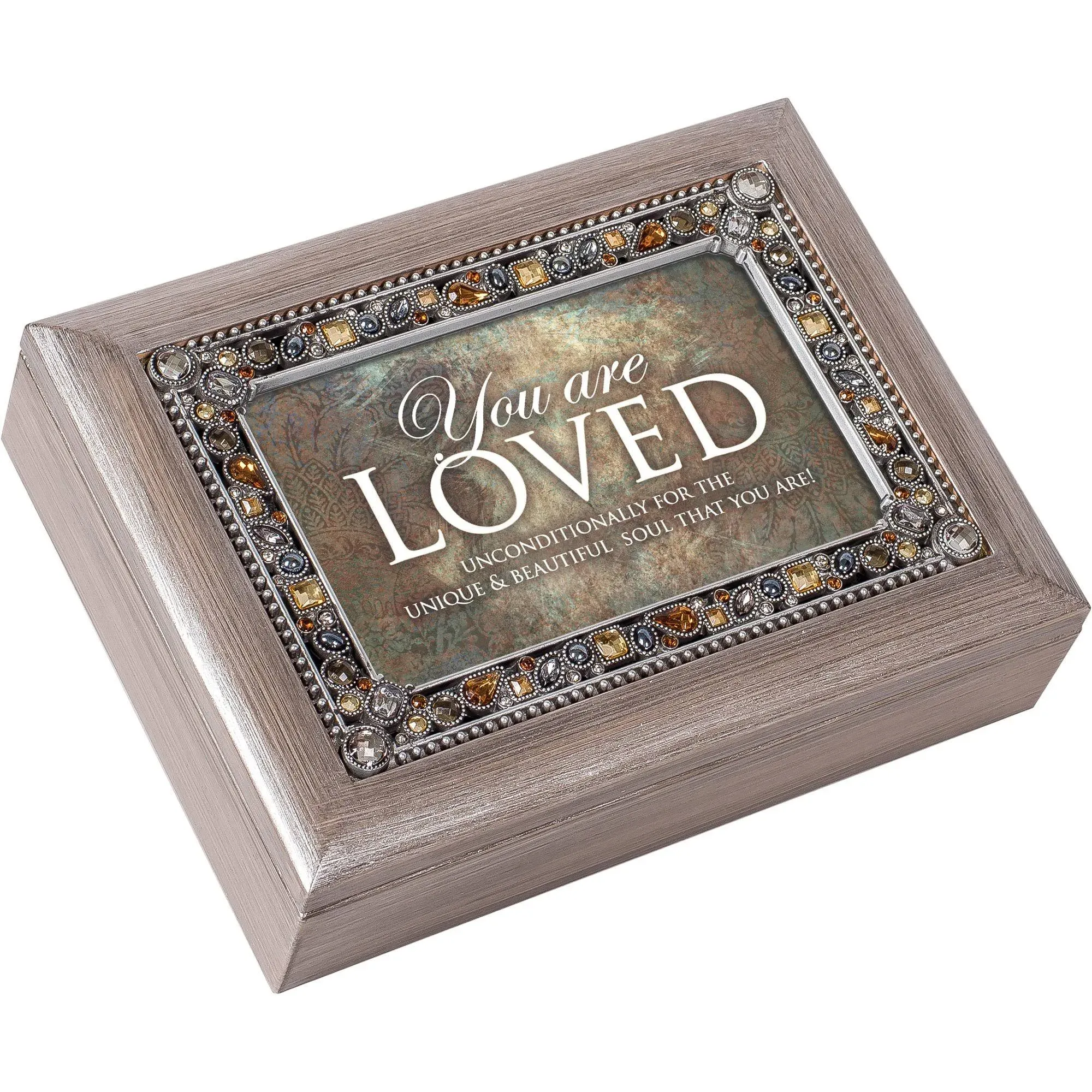 Cottage Garden Loved Unconditionally Brushed Pewter Jewelry Music Box Plays Wonderful World