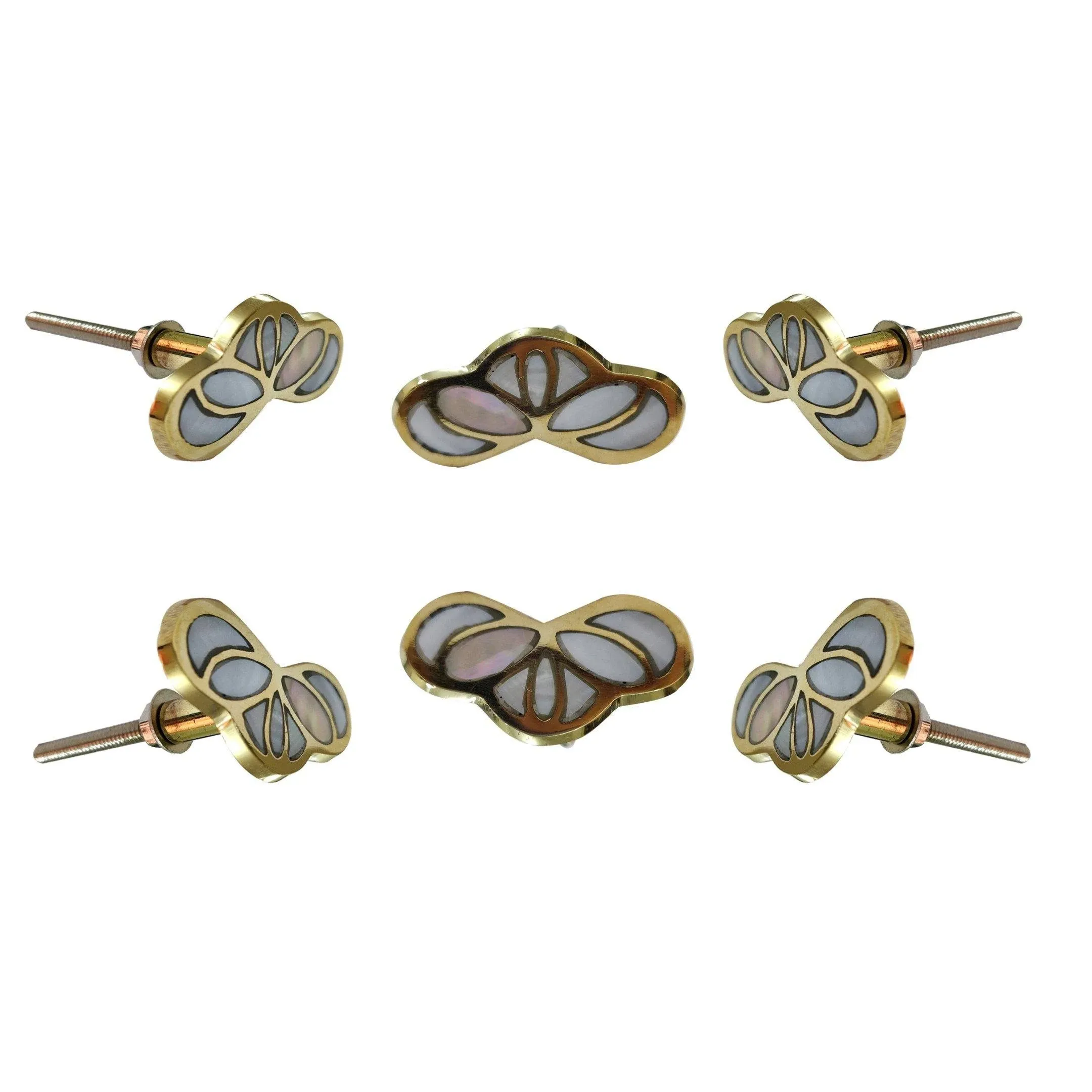 Perilla Home Set of 6 Knobs for Cabinet & Drawers Mother of Pearl Brass Knobs Decorative Vintage Knobs for Home Kitchen Cabinet Hardware Cupboard Door Dresser Wardrobe & Drawer Pulls (Design-5)