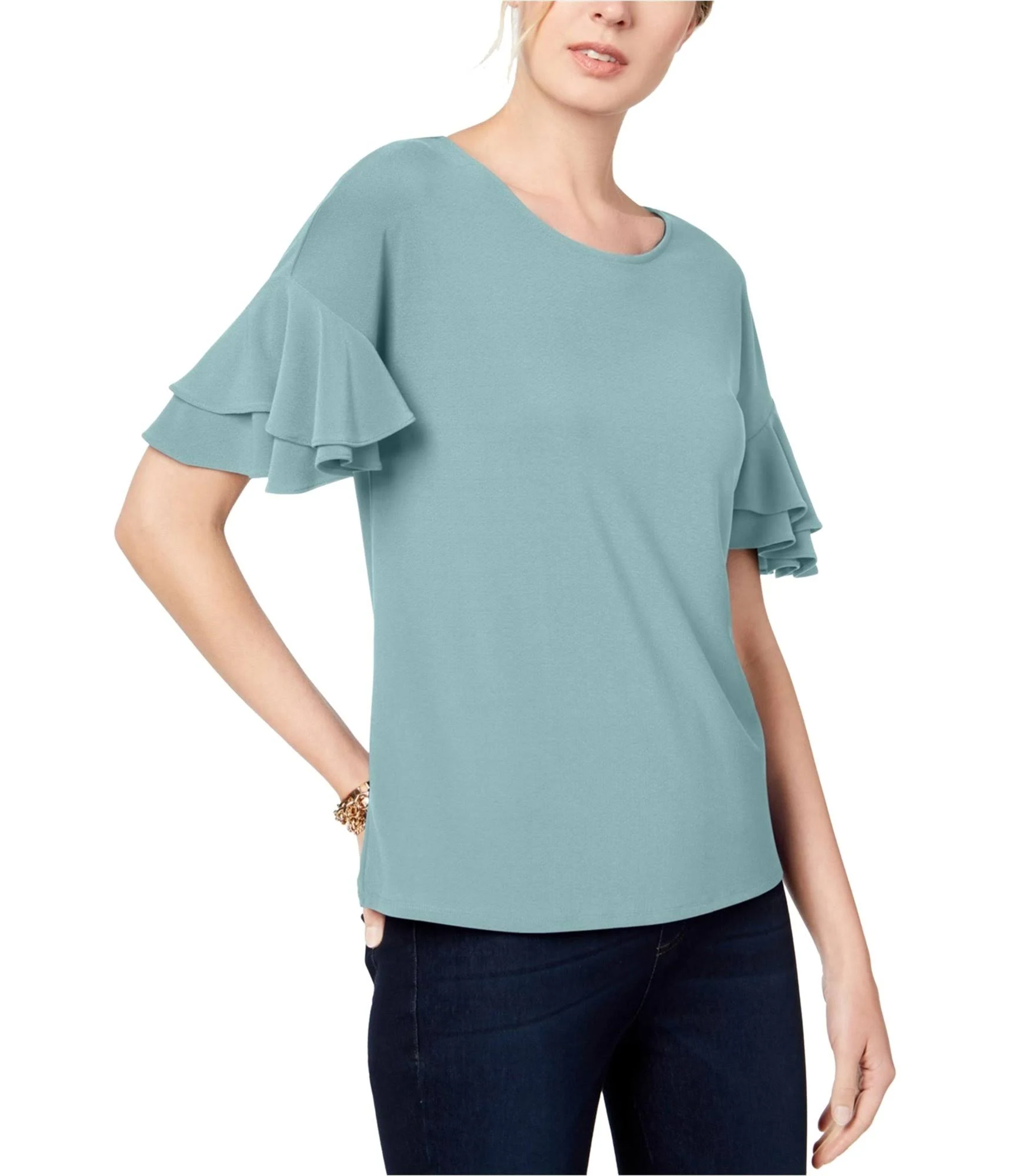 MIROL Women's Ruffle Sleeve Tops Summer Casual Blouse Crew Neck Solid Cute Tunic Shirt