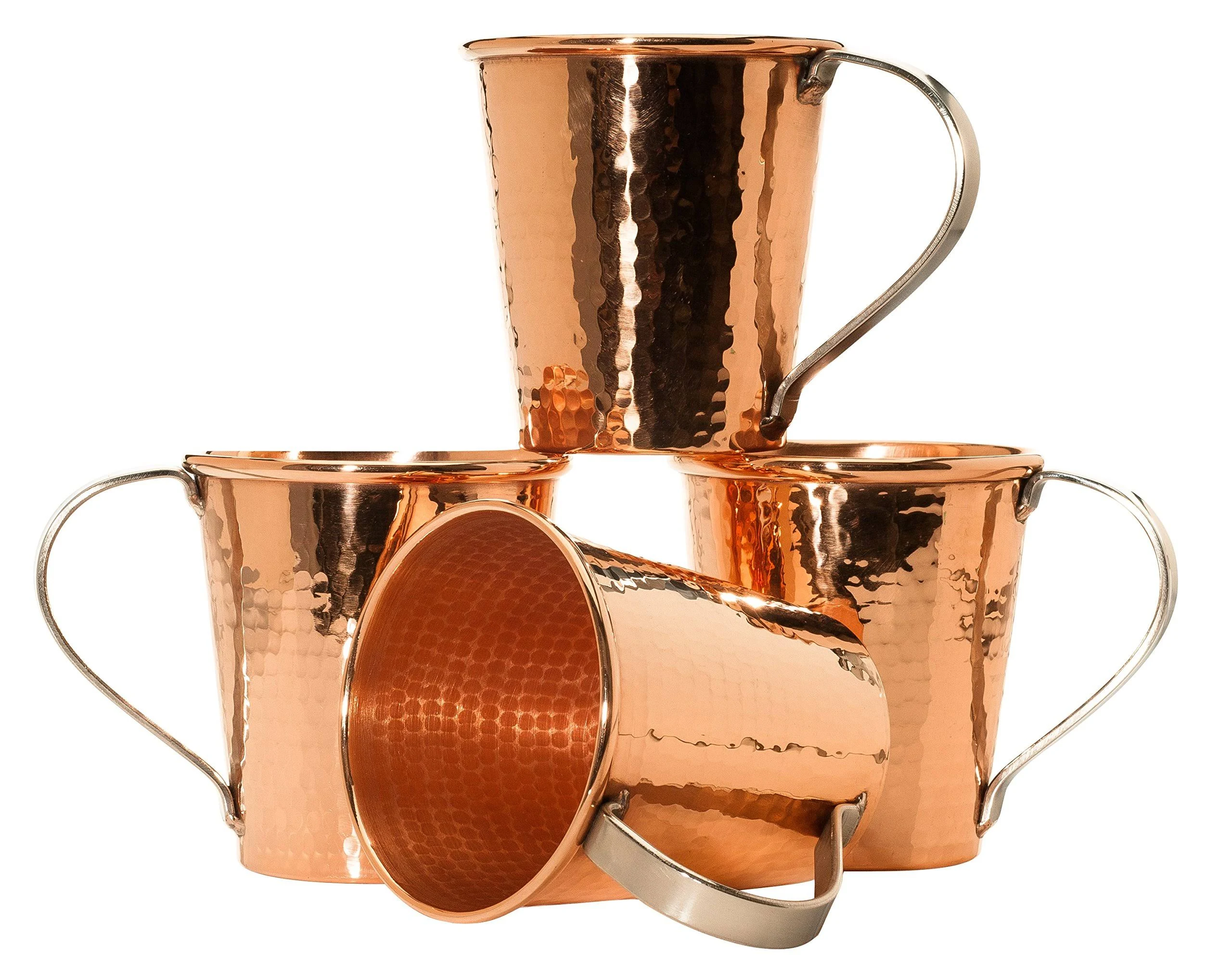 Sertodo Copper Moscow Mule Mugs | Set of 4, 18 oz Capacity | Stainless Steel Handles |100% Pure Copper, Heavy Gauge, Hand Hammered