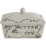 Creative Co-Op Country Style White &amp; Black Stoneware Butter Dish with Lid