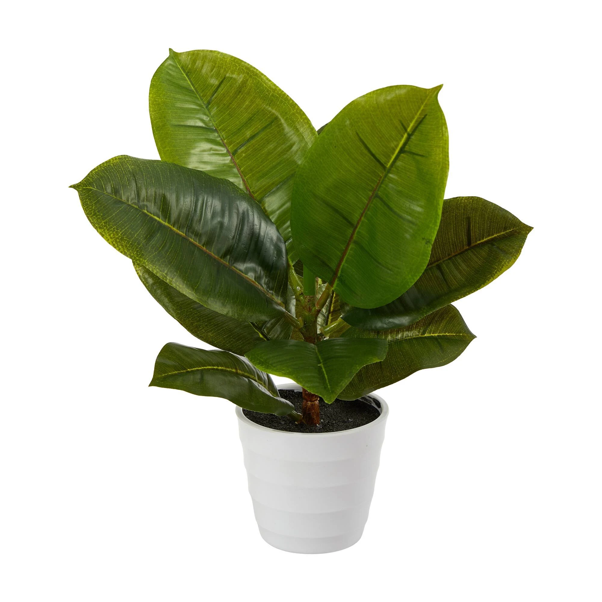 Nearly Natural 11in. Rubber Leaf Artificial Plant in White Planter (Real Touch)