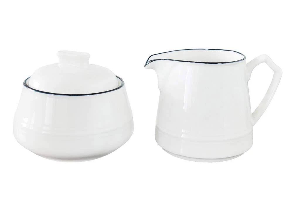 Relief White Ceramic Creamer And Sugar Bowl Set Coffee Serving Set