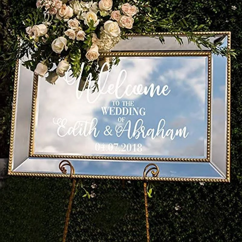 Vinyl Art Decal - Custom Welcome to The Wedding of - 22" x 30" - Elegant Sticker Horizontal Layout Personalized Wedding Greeting Couples Bride Groom Marriage Reception Love Decor (Horizontal)