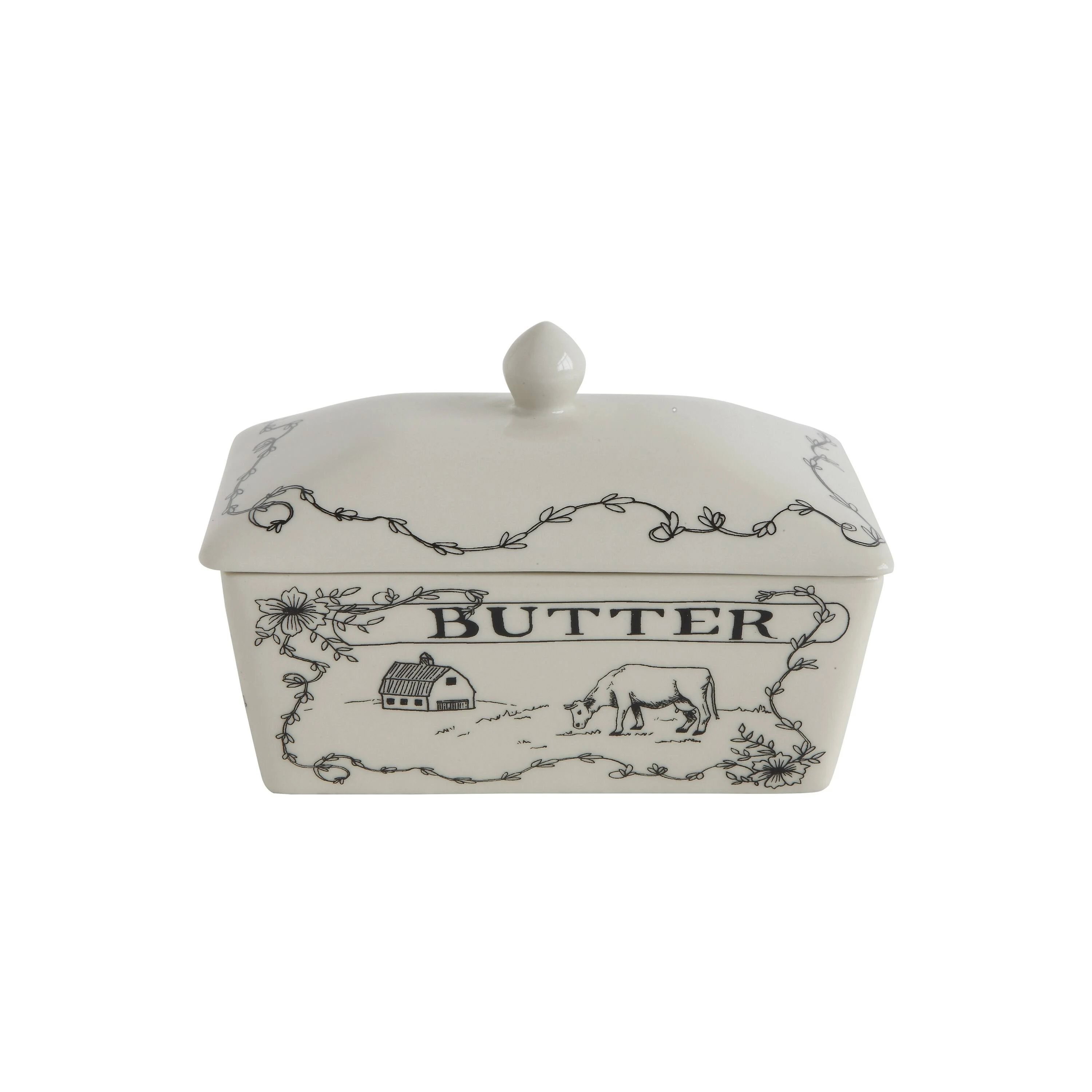 Creative Co-Op Country Stoneware Butter Dish with Lid Spread the Love Message