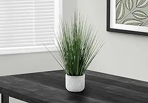 Monarch Specialties I 9574 Artificial Plant, 21" Tall, Grass, Indoor, Faux, Fake, Table, Greenery, Potted, Real Touch, Decorative, Green Grass, White Pot