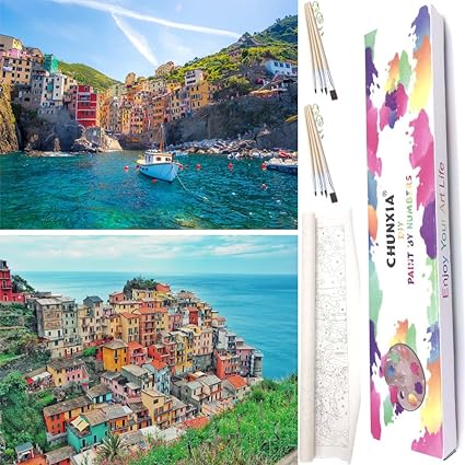 CHUNXIA Paint by Numbers Kit for Adults Beginner,2 Pack Rolled Canvas Wall Art Painting by Numbers Kit Seaside Painting Decor Packaged in a Nice Box,12x16inch(155-156)