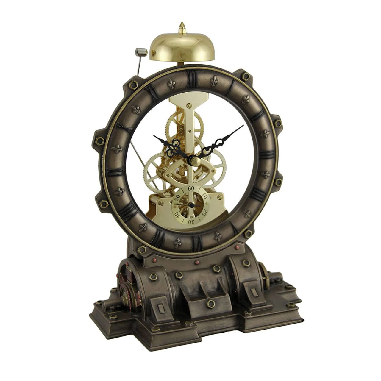 Generator Chiming Bell Gear Desktop Mantle Clock Statue Antique Bronze Finish