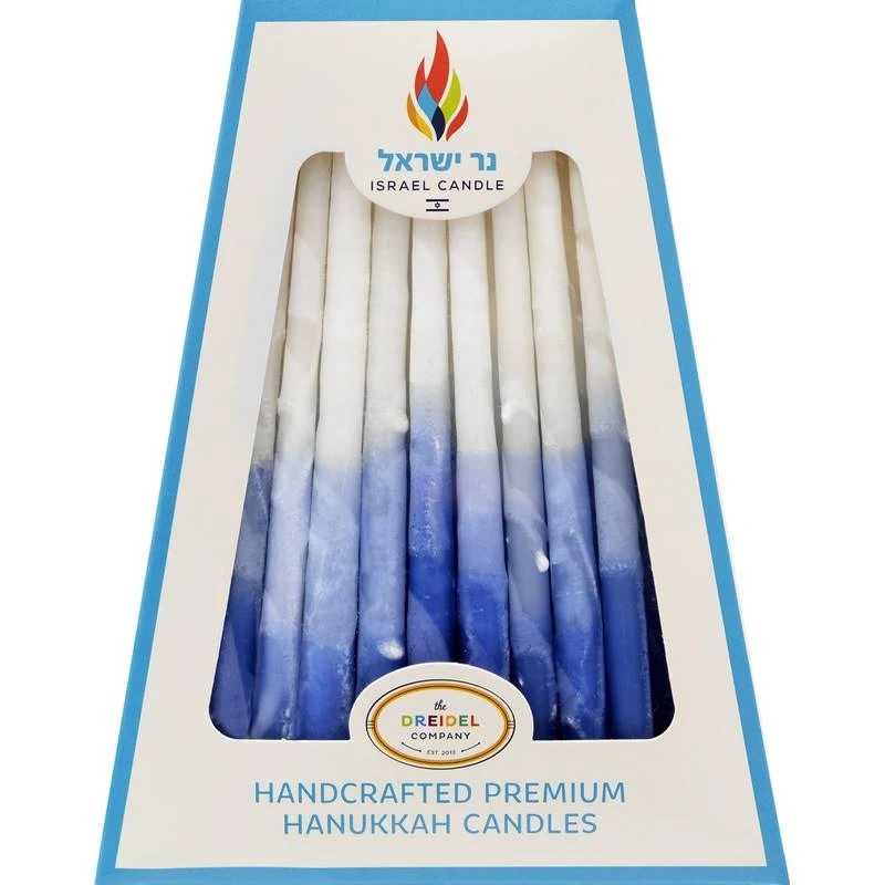 Hanukkah Candles 45 Chanuka Candles, Decorative Frosted Blue, Light Blue, White - Hand Made in Israel