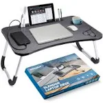 Slendor Laptop Desk Laptop Bed Stand Foldable Laptop Table Folding Breakfast Tray Portable Lap Standing Desk Reading and Writing Holder with Drawer for Bed Couch Sofa Floor