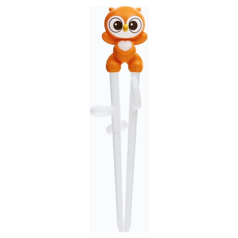 Edison Friends Chopsticks Owl, Edison Chopsticks First Step for Baby, Chopsticks Training, Chopstick Learning, How to use Chopsticks, Chopsticks Helper, Made in Korea- Owl - Orange - Right Handed