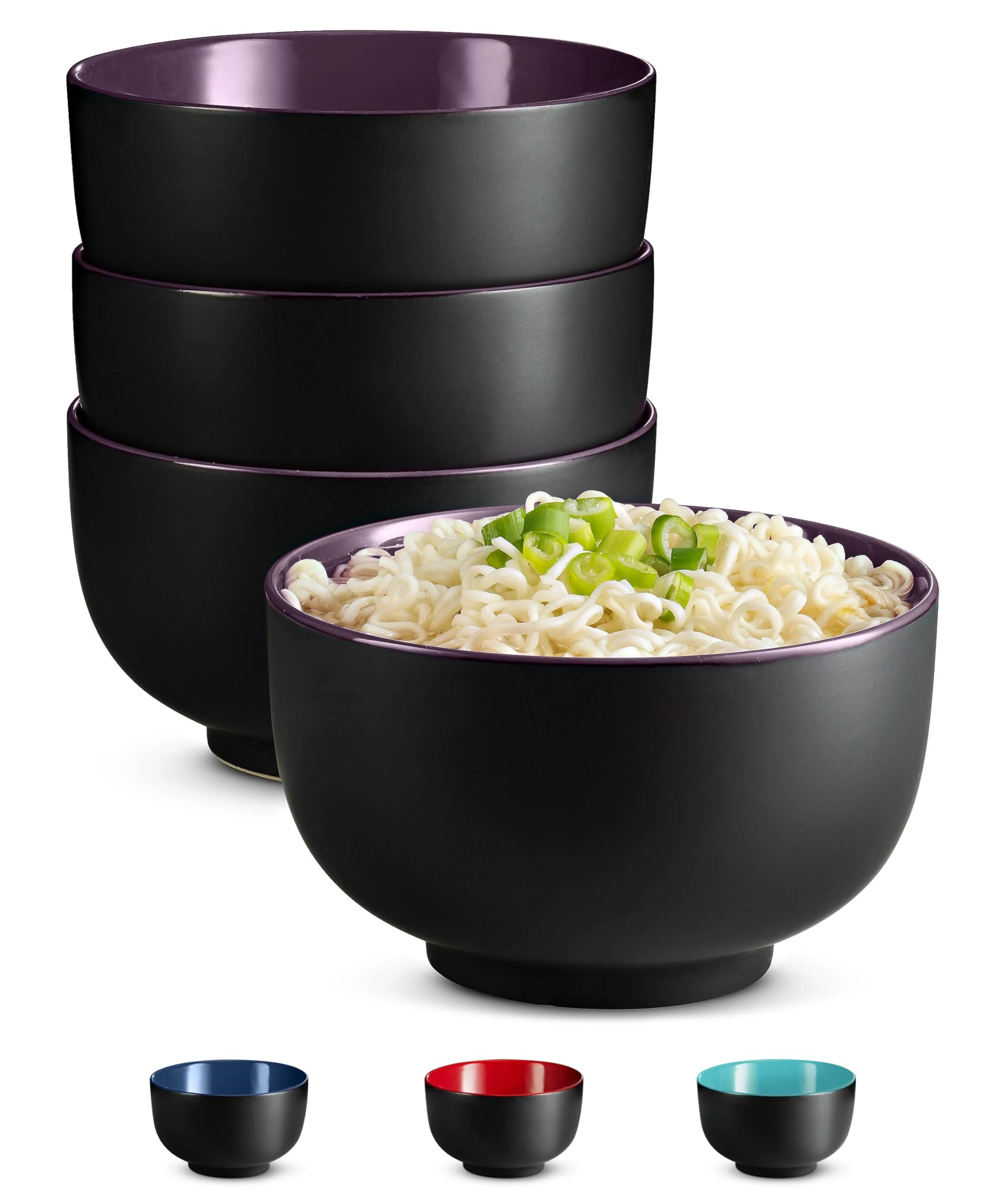 Kook Ceramic Ramen Noodle Bowls, 34 oz, Set of 4, Eggplant