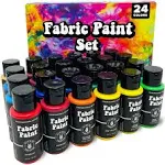 Permanent Fabric Paint for Clothes 24 Colors Bulk Kit for Upholstery Outdoor Cushions Shoe Paint Decorating Medium Acrylic Set Metallic Gold, White, Red, Yellow, Orange Pink