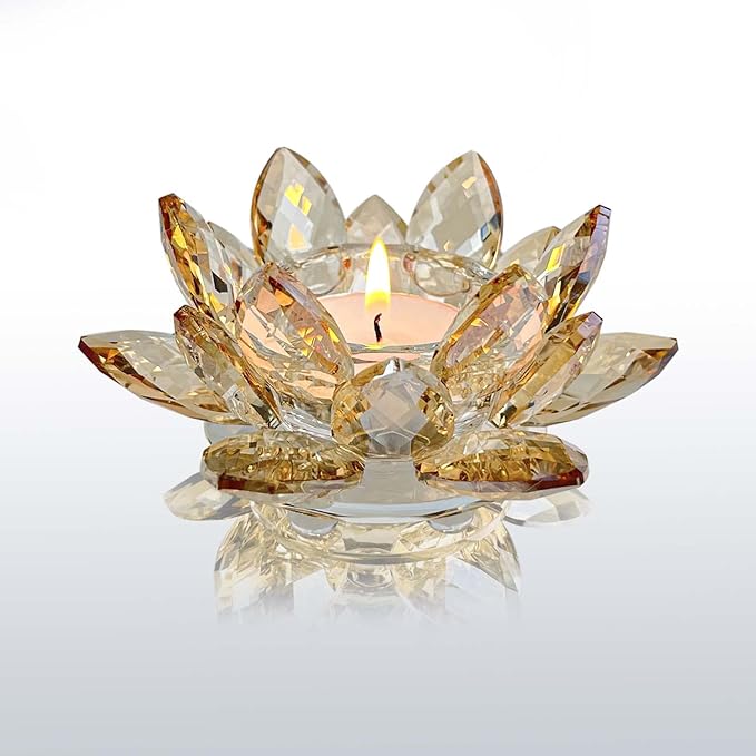 Tealight Candle Holders Crystal Lotus Flower centerpieces for Table for Mother's Day/Girl Friend/Friends (Gold 2pcs)…