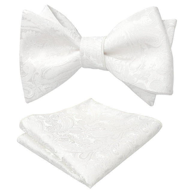 Alizeal Mens Paisley Jacquard Untied Bow Tie Pocket Square Set White