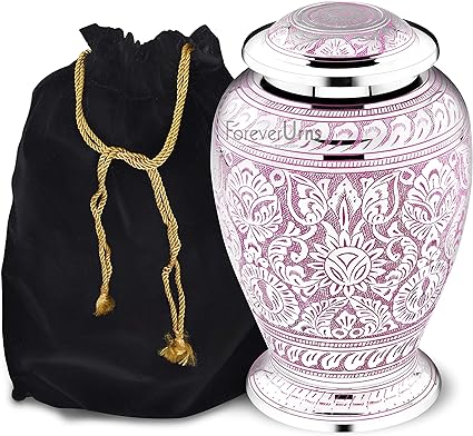 FOREVER URNS® Pink Jali Cremation Urn for Human Ashes - Funeral Urn Handcrafted - Urn for Adult ashes, handmade urns for human or pet ashes.