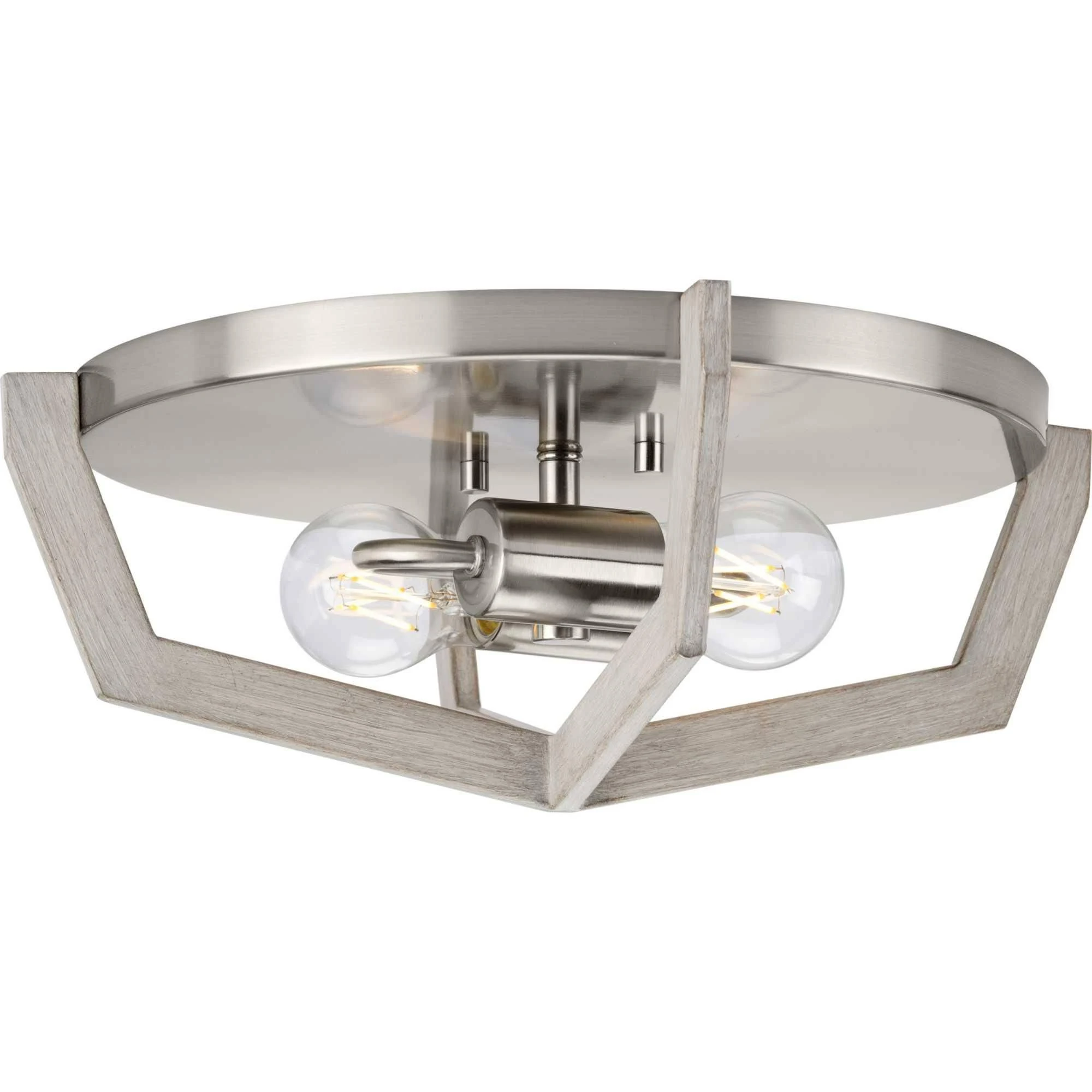 Progress Lighting P350224-009 Galloway Collection 2-Light Modern Farmhouse Flush Mount Brushed Nickel with Grey Washed Oak Accents