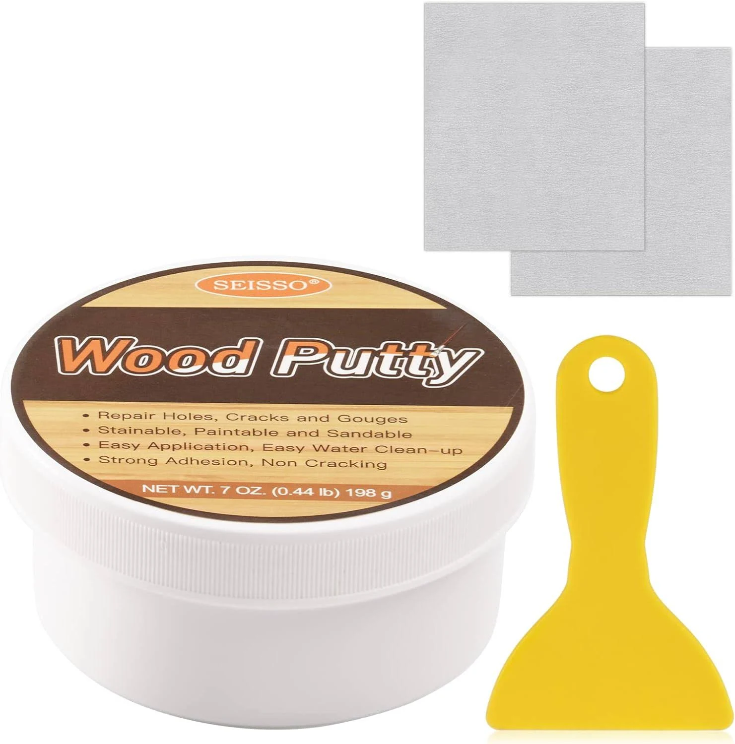 SEISSO Wood Putty, Water-Based Wood Filler, White Wood Putty for Trim, Wood Filler Paintable, Stainable, Wood Furniture Repair kit - Restore Wooden Table, Cabinet, Floors, Door