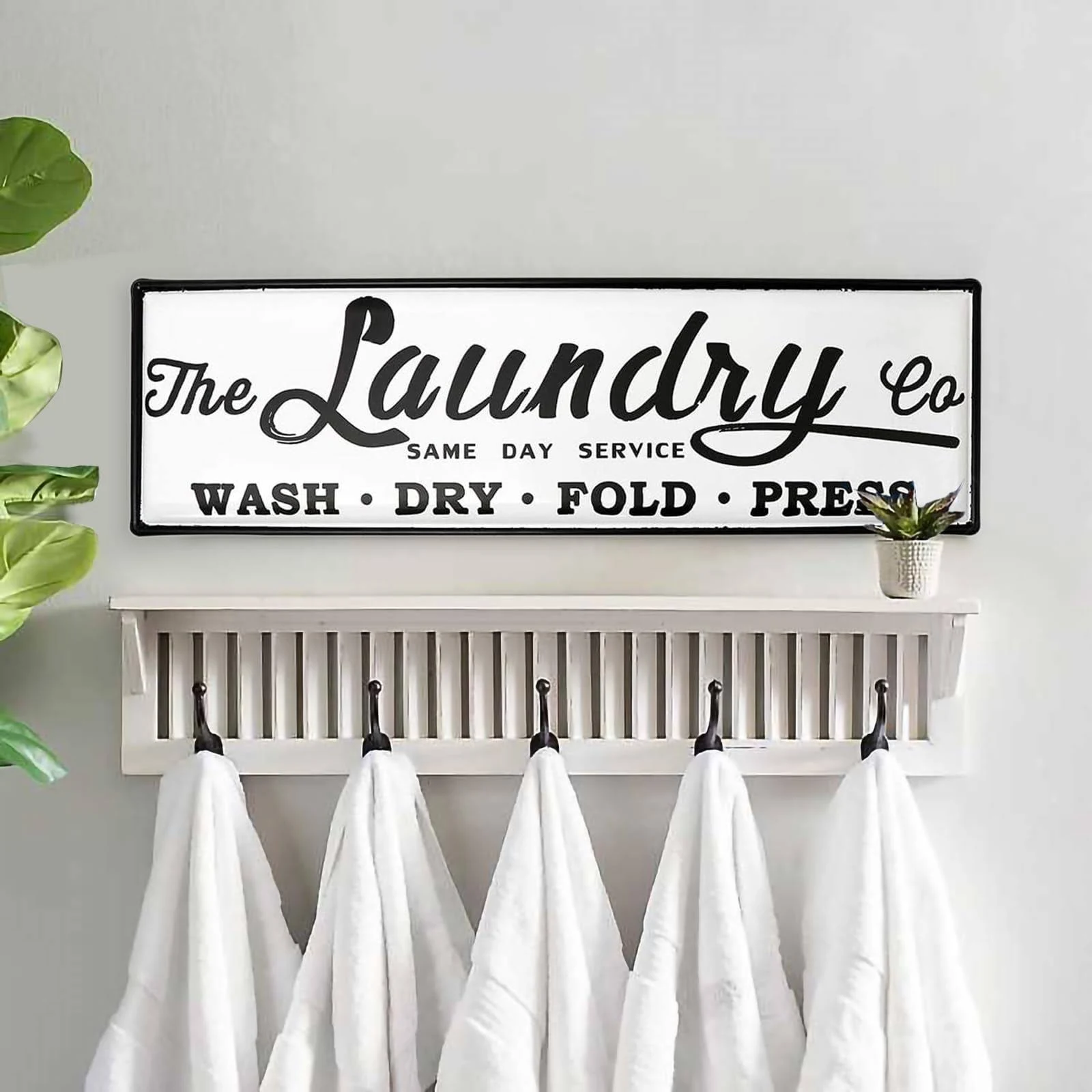 Wash Dry Fold Press Enamel Laundry Sign for Laundry Room Vintage Large Laundr...