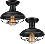 Asnxcju Farmhouse Flush Mount Ceiling Light Fixture, Industrial Ceiling Light E26 Base, Metal Black Cage Rustic Style Close to Ceilin MKTBA