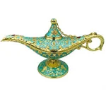 Vintage Aladdin Magic Genie Lamp Incense Burners Metal Carved Wishing Light for Home Tabletop Decoration, Party, Birthday Delicate Gift (Green)