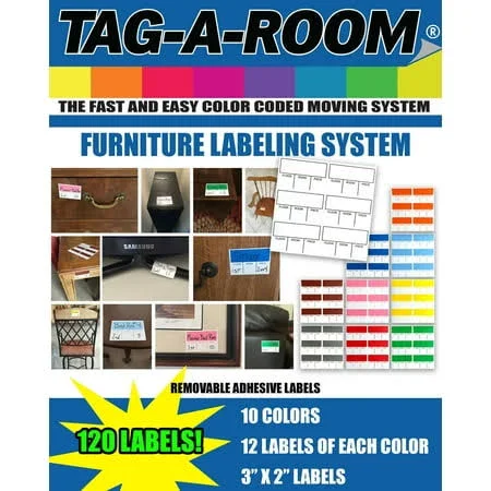 Tag-A-Room Color Coded Furniture Moving Labels, Moving Supplies Stickers 120 Count