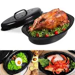 Laedau Granite Roaster Pan 13 inch Multi Use Oval Roaster with Lid Small Granite ...