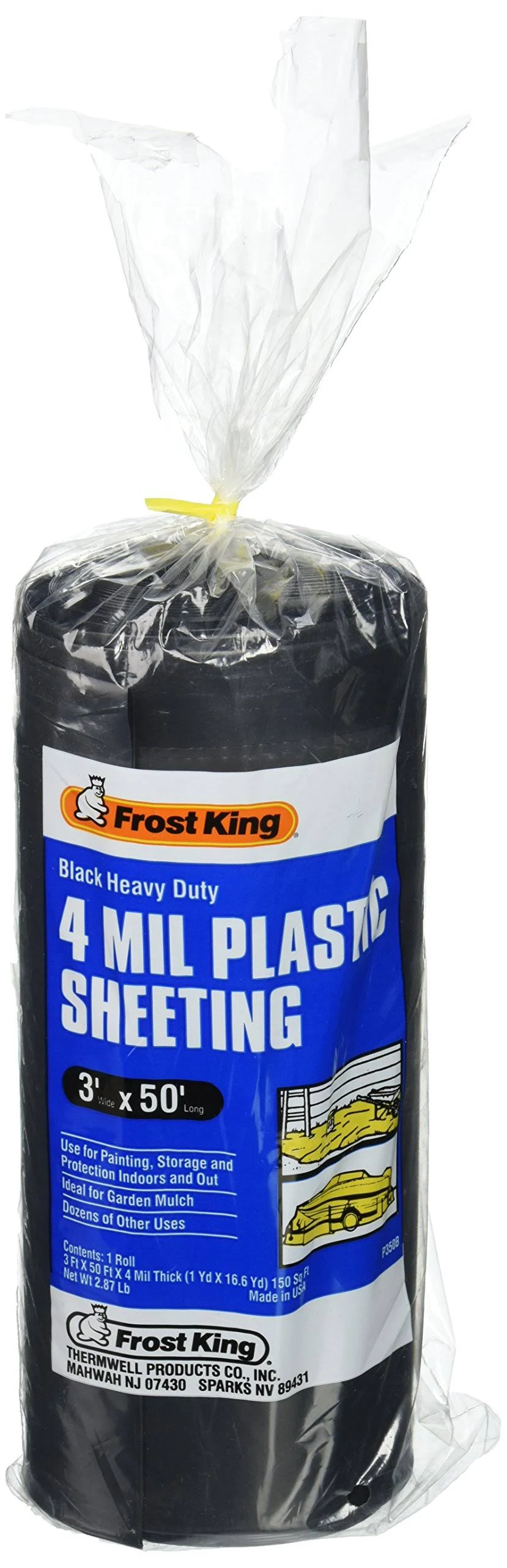 Frost King 350B P350BW Polyethylene Sheeting, 50 ft L, 3 ft W, Black