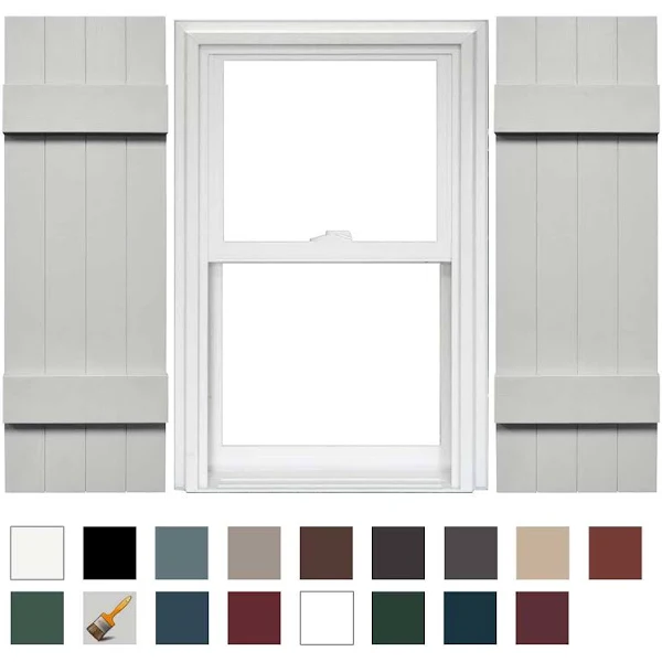 Mid America Board and Batten 14" 4 Board Joined Vinyl Standard Shutter (1 Pair) - 14 x 47 030 Paintable