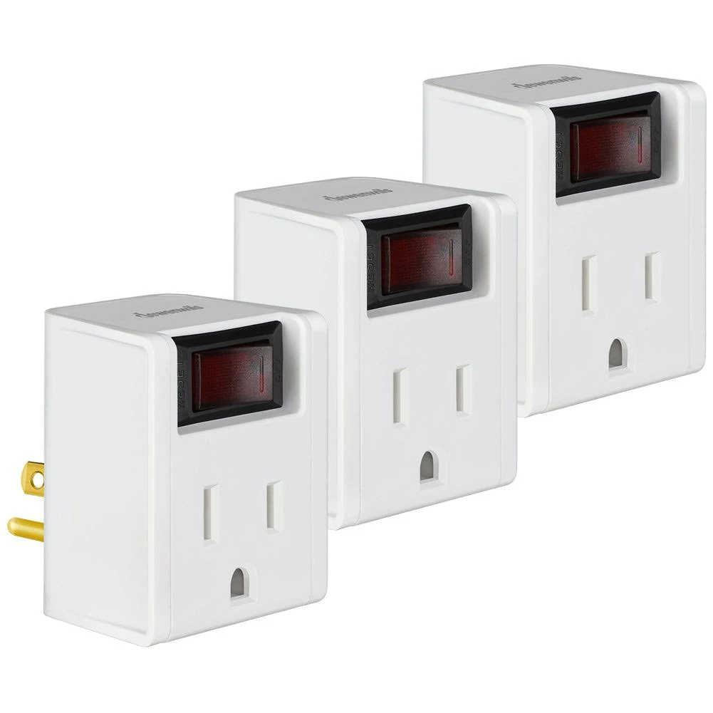 DEWENWILS Electrical Plug Outlet Switch Grounded Single Port Power Adapter 3Pack