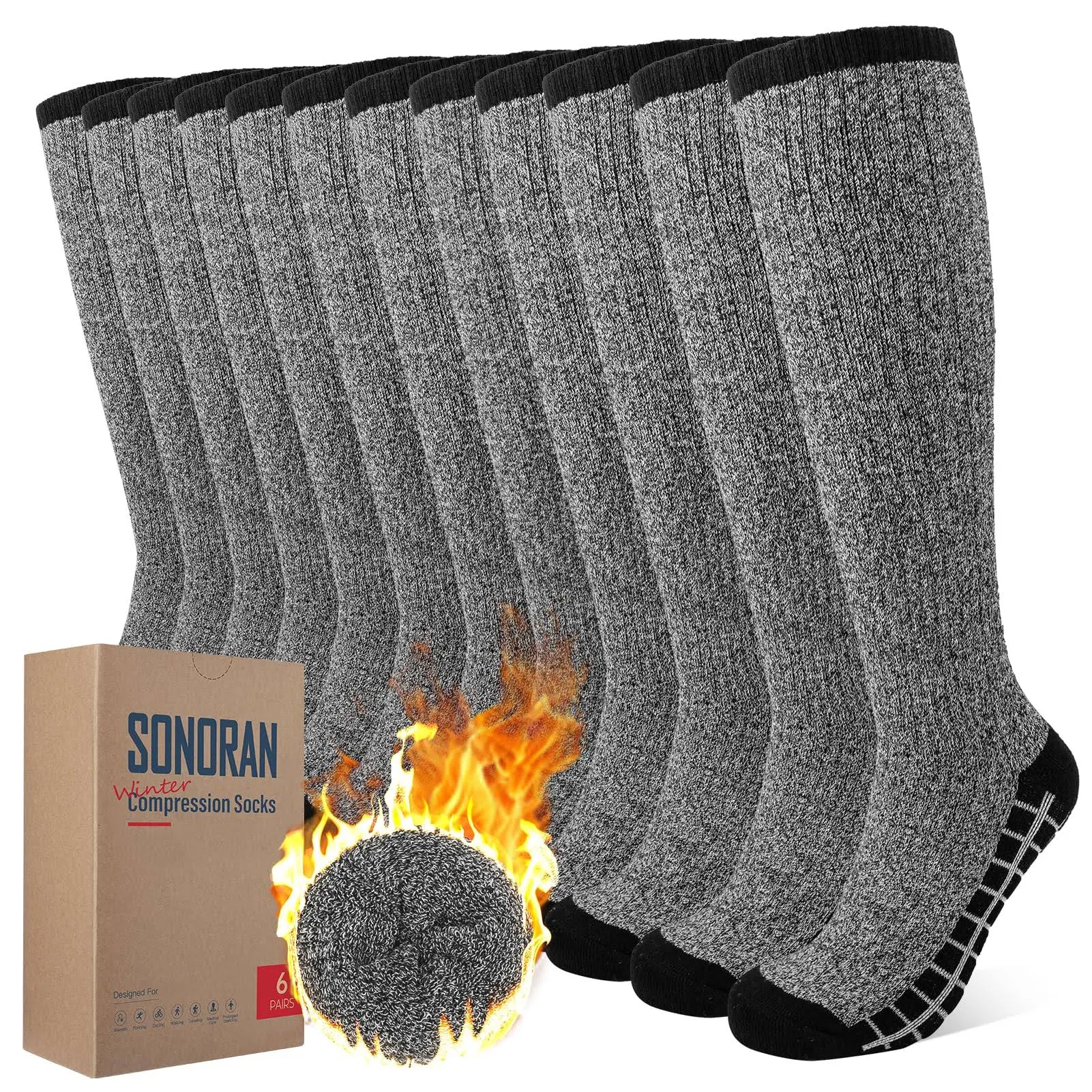 SONORAN 6 Packs Heavyweight Cushion Compression Socks for Women &amp; Men Graduat...