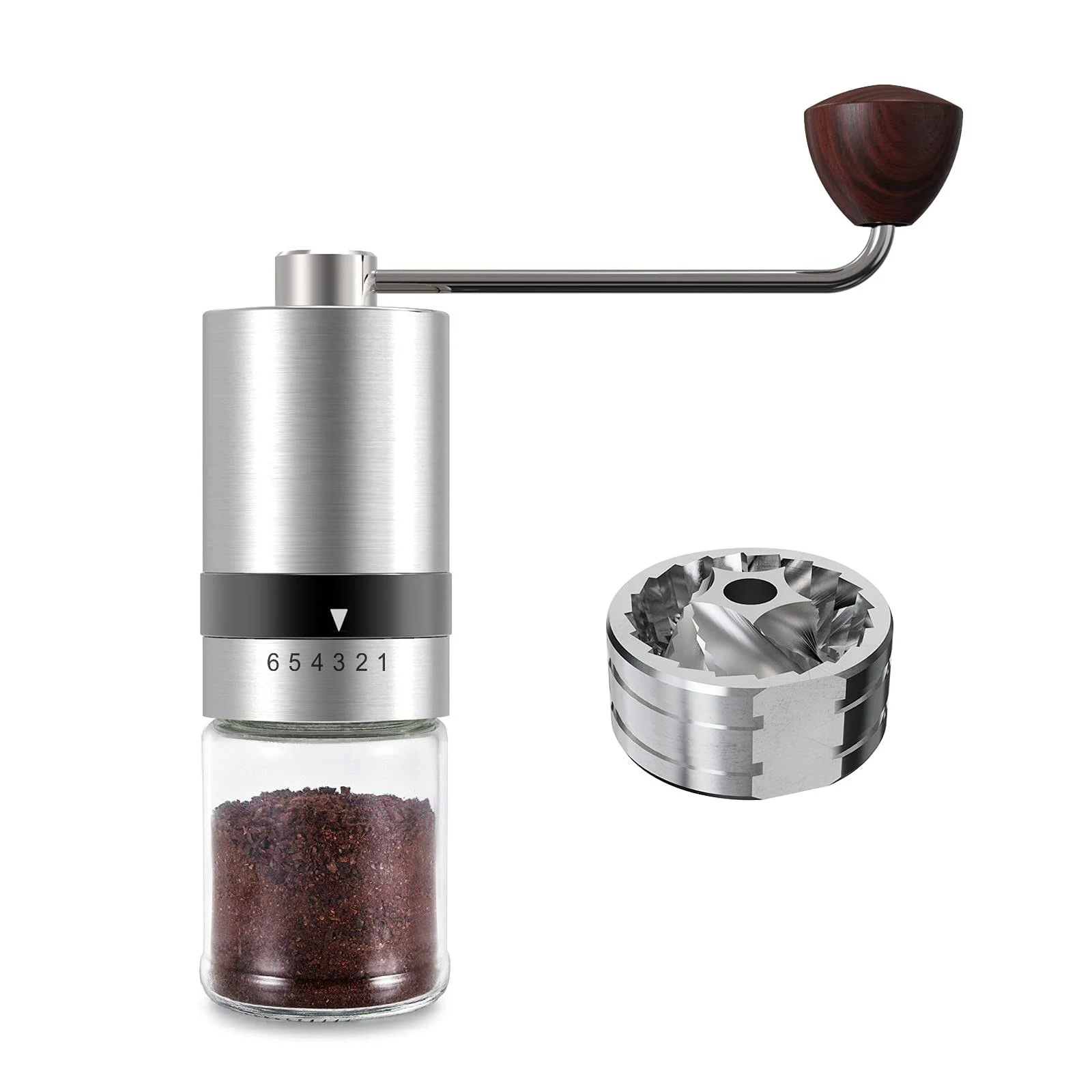 VEVOK Chef Manual Coffee Grinder Stainless Steel Burr Grinder 6 External Adjustable Setting Vintage Hand Coffee Grinder Portable Hand Crank Conical Co