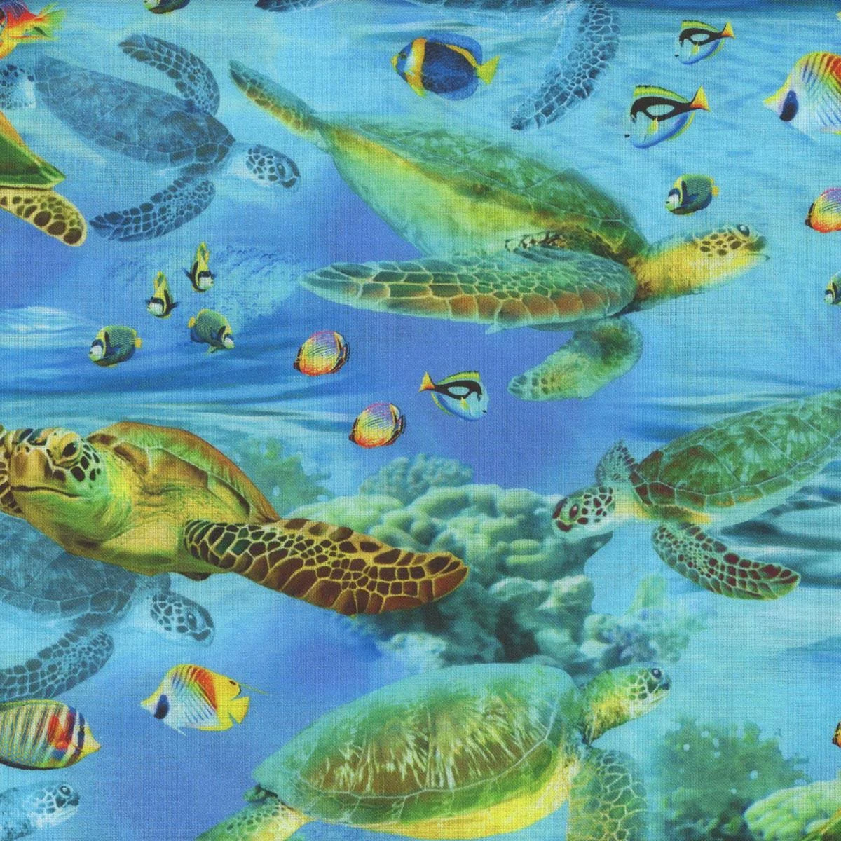 Timeless Treasures Realistic Sea Turtles & Sea Life Fabric