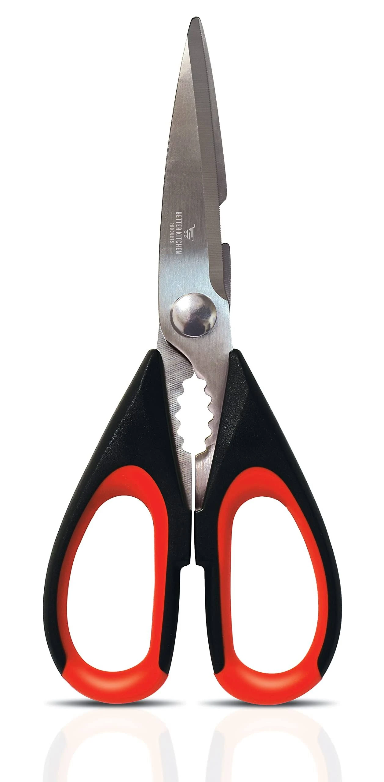 Better Kitchen Products Premium Kitchen Shears, 8.5", All Purpose Stainless Steel Utility Scissors, Heavy Duty, Meat Scissors, Poultry Shears, Multipurpose for Culinary Prep(1PK-Black/Red)