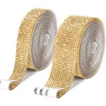 2 Rolls/ 4 Yards Self Adhesive Crystal Rhinestone Diamond Ribbon, Bling Rhinestones Sticker DIY Car Decoration Sticker Glitter Rhinestones Crystal Gem Stickers for Car and Gift Decoration (Gold)