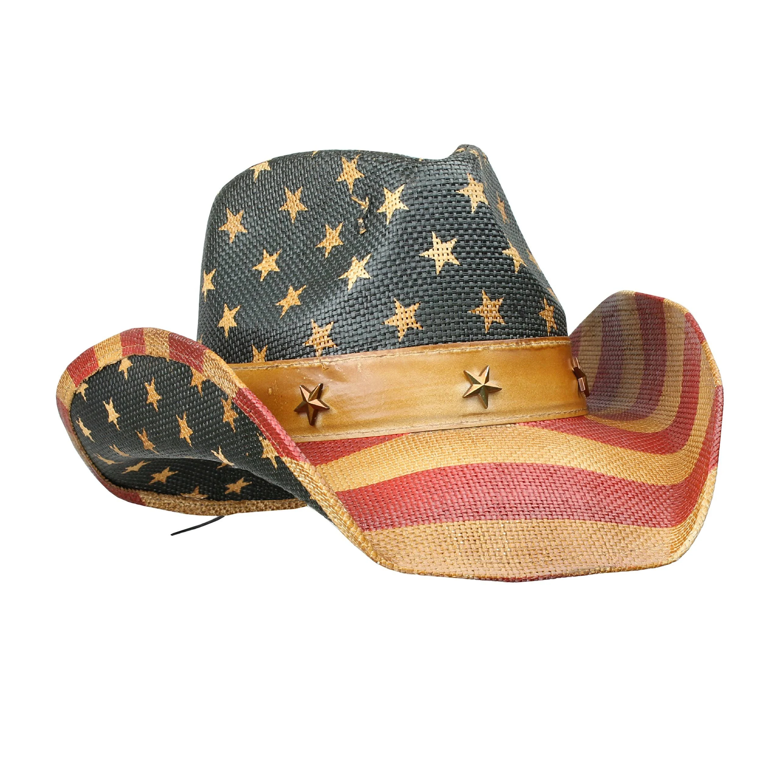 Men’s Vintage USA American Flag Cowboy Hat w/Western Shape-It Brim (Stars and Stripes)