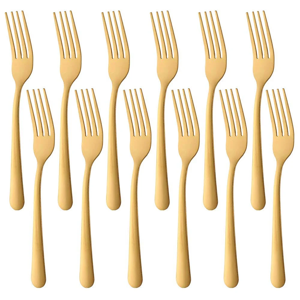 7-Inch Dinner Forks Stainless Steel Dessert Fork, BUY&USE Gold Cutlery Pack of 12