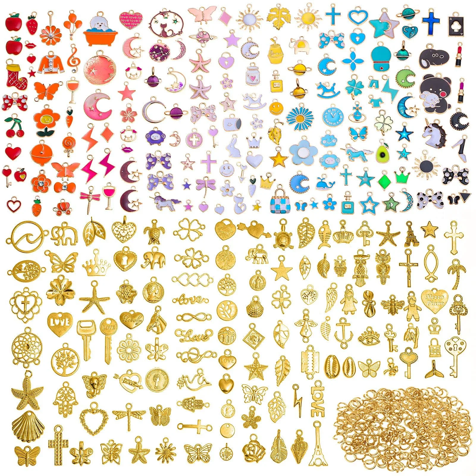 SANNIX 350Pcs Wholesale Bulk Lots Jewelry Making Charms Assorted Gold Plated Enamel Pendants for DIY Necklace Bracelet Earring Craft Supplies