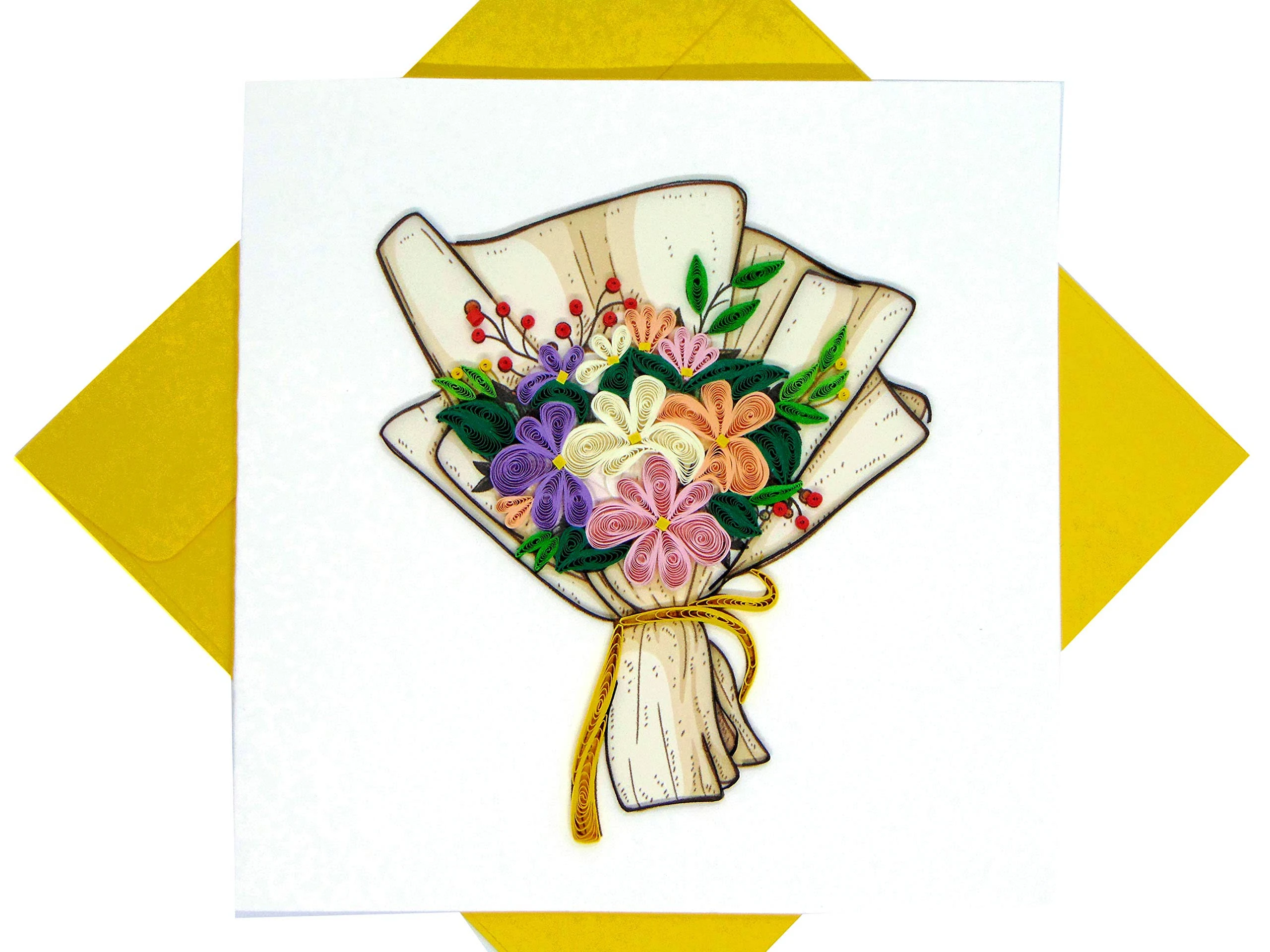 Flower Bouquet Quilling Greeting Card - Unique Dedicated Handmade/Heartmade Art. Design Greeting Card for all occasion by GREENHANDSHAKE