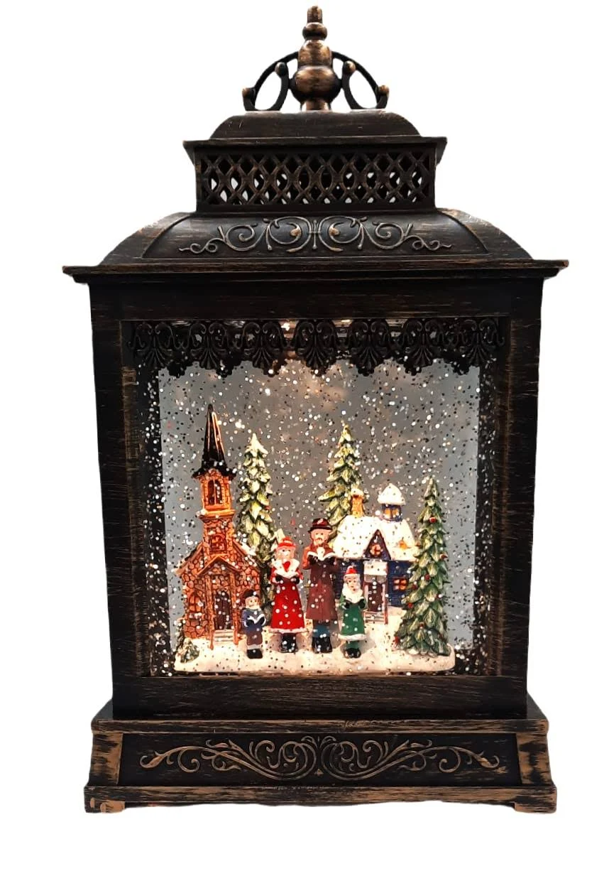 Gerson Lighted Musical 11 Inch Christmas Town Scene Water Lantern Snow Globe