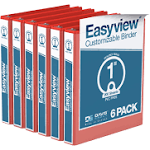 EasyView Premium 1-Inch Binders with Clear-View Covers, 3-Ring Binders for School, Office, or Home, Colored Binder Notebooks, Pack of 6, Round Ring, Red