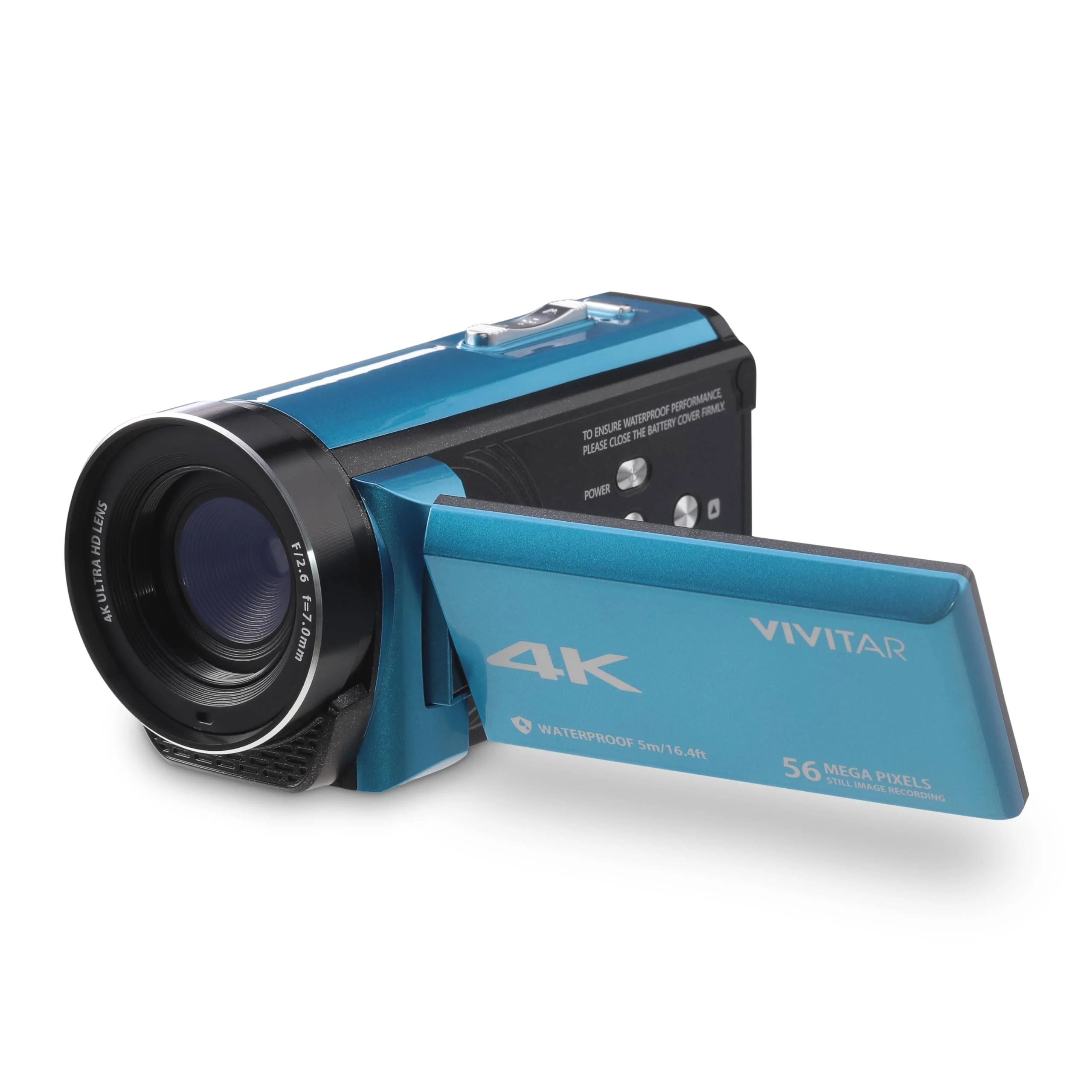 Vivitar - 4K Camcorder Ultra HD Lens, 4K Camera for Video Recording with 56MP, 13MP Sensor, 3" Rotatable Full Color LCD Display, 18x Zoom, Waterproof 5M/ 16.4FT, Image Stabilization, Blue