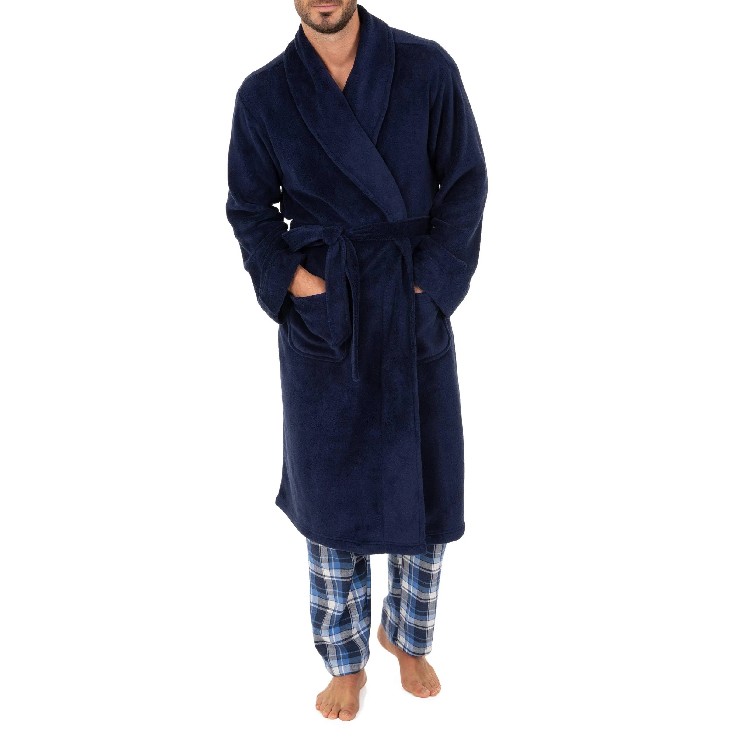 Izod Men's Comfort-soft Fleece Robe, Navy, One Size