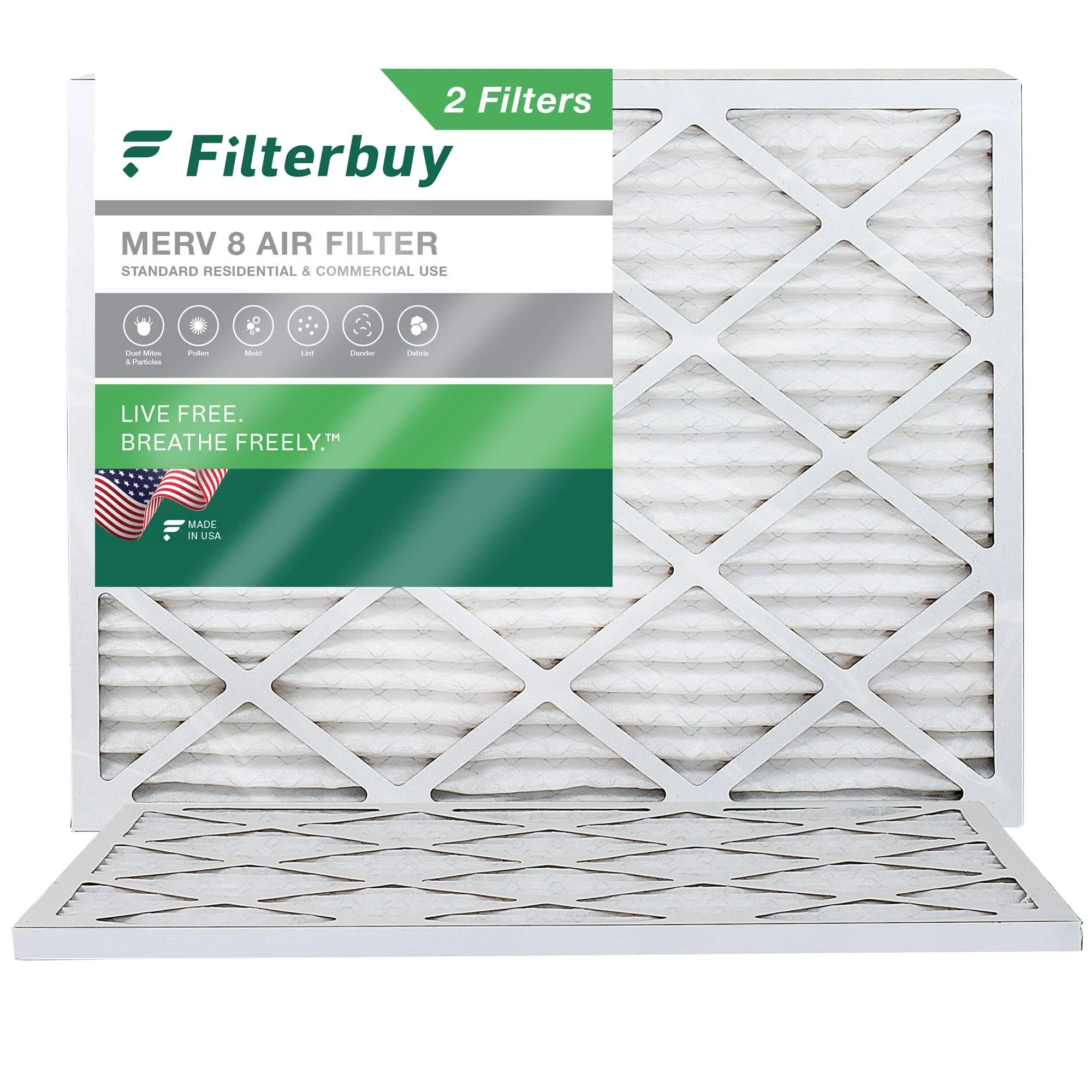 Filterbuy 17x21x1 Air Filter MERV 8, Pleated HVAC AC Furnace Filters (2-Pack), Silver